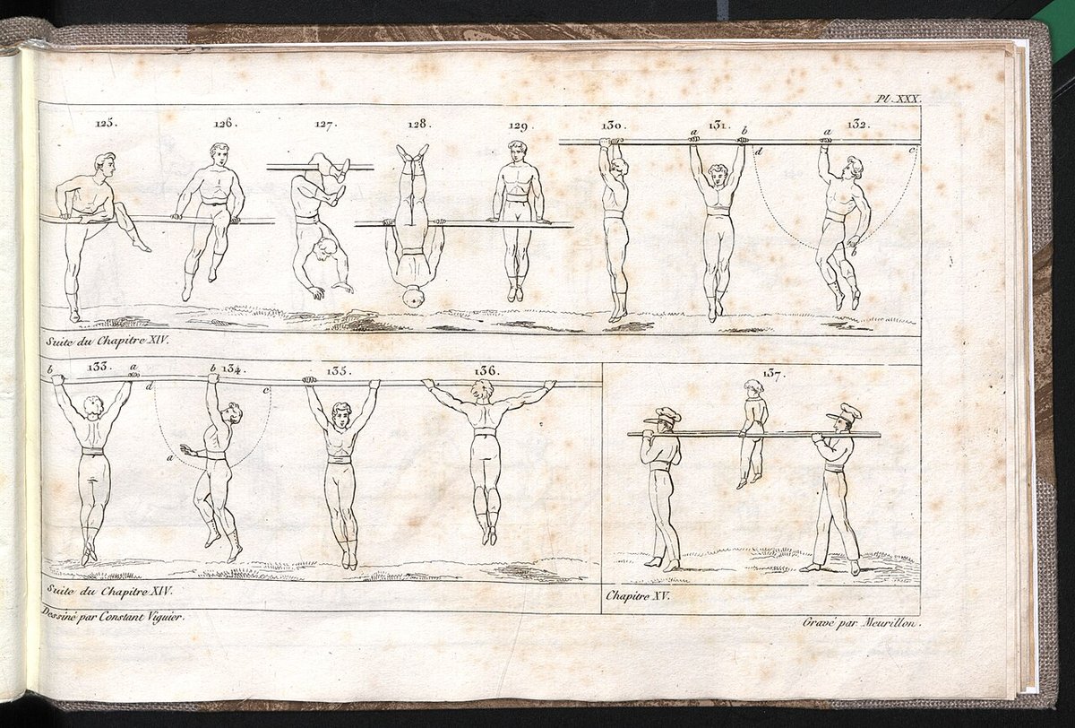 Planche gravée du manuel d'éducation physique du colonel Amoros vers 1830
