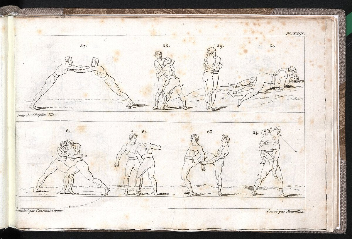 Planche gravée du manuel du colonel Amoros montrant des exercices au sol